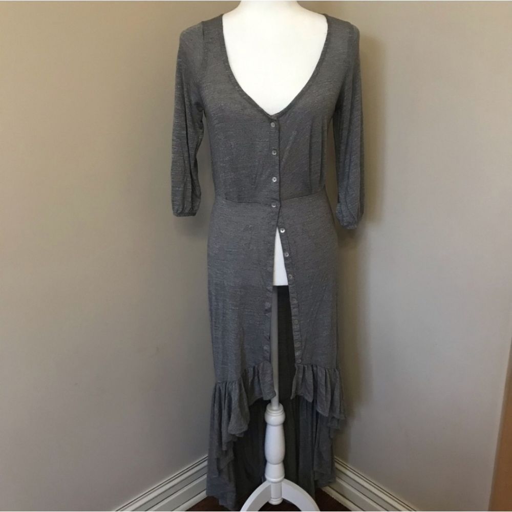Joyfolie Mia Joy Maxi Cardigan Duster Size Small grey ruffled hem
